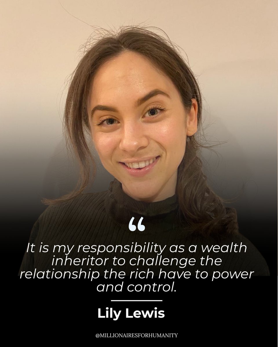 Mills4Humanity's tweet image. As a wealth inheritor, our member Lily Lewis says it's her "responsibility to challenge the relationship the rich have to power and control."
She knows a #WealthTax won't change their lives, but it will change the world for everyone else. It's time for to #TaxTheRich