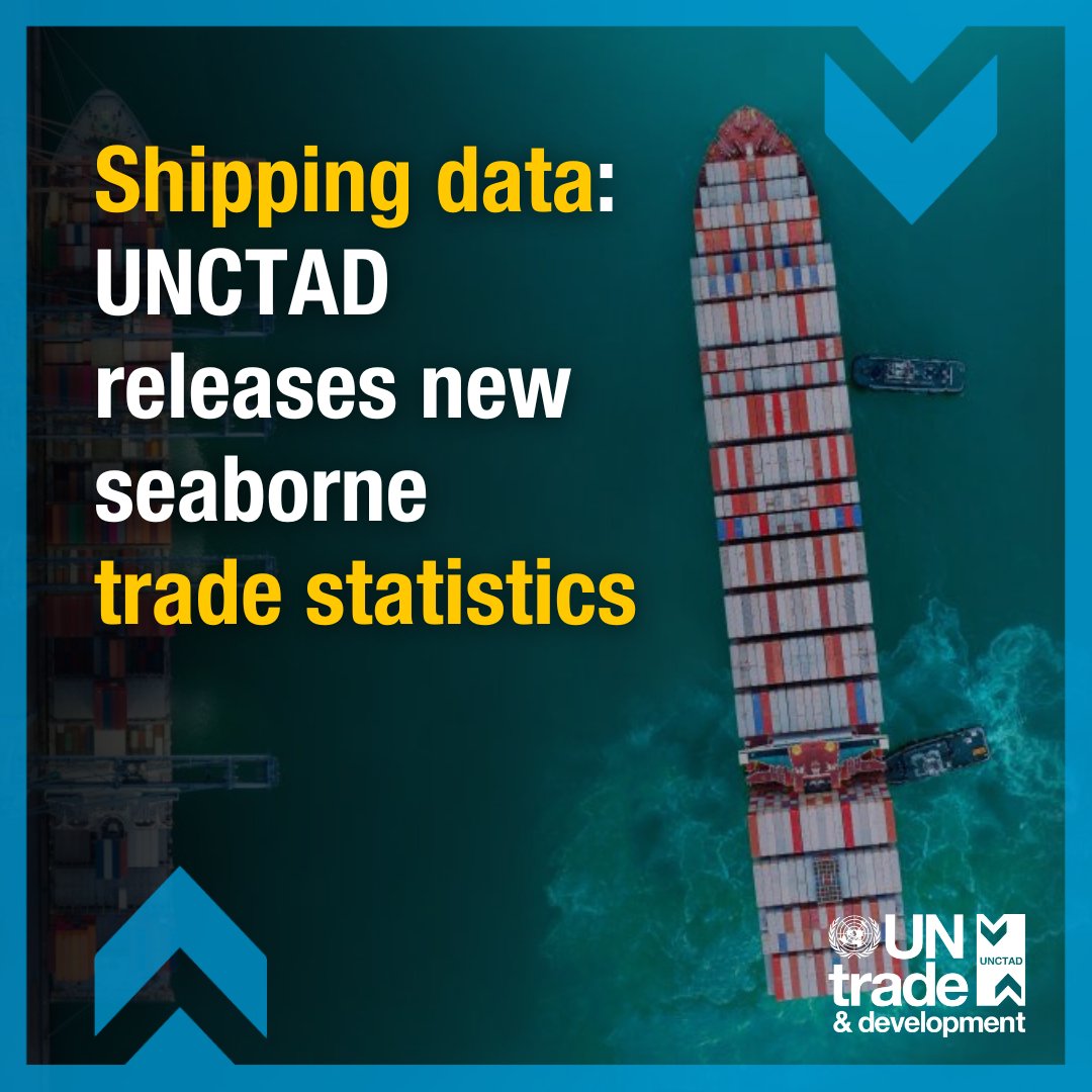 UNCTAD's tweet image. Shipping data: @UNCTAD releases new seaborne trade statistics.
Maritime transport moves over 80% of goods traded worldwide. Country-level seaborne trade data is vital for shaping better transport, trade & investment policies.
▶️ow.ly/RBzU50VGfbt
▶️unctadstat.unctad.org/datacentre