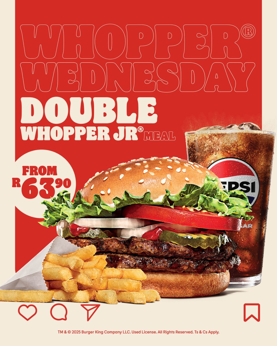 Don’t let the ‘Jr’ fool you, Major attitude and all the flame-grilled flavour you love in a double Jr® 🔥 #Whopper® Wednesday