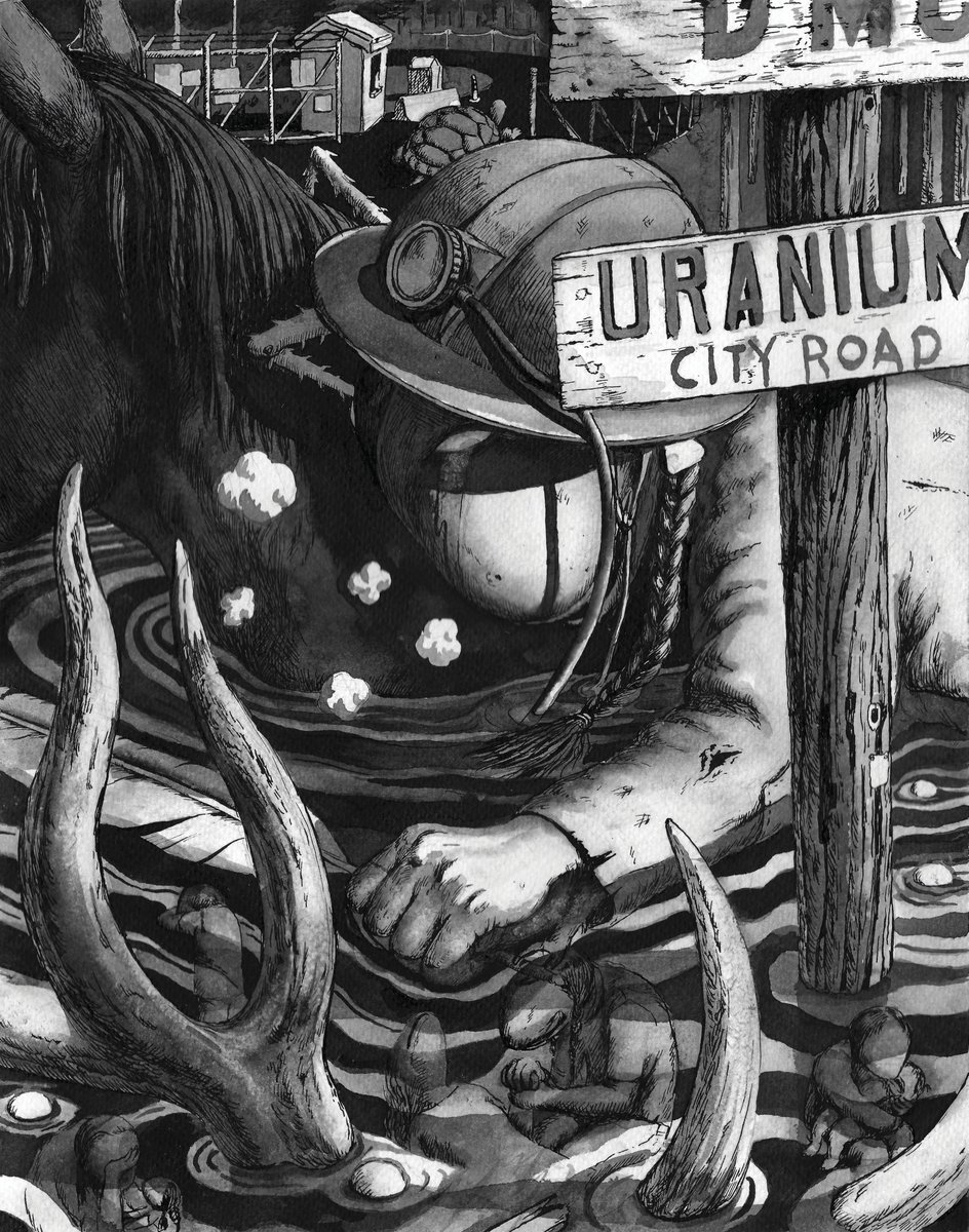 HiroshimaMOCA's tweet photo. Daily Drawings: Spider's Thread
Day40: Abandoned / 放置

#蔦谷楽 #GakuTsutaja
#SpidersThread_DailyDrawings 

#radioactive #abandoned #uraniummines #openpit #midnitemine #sherwoodmine #elk #blackhorse #turtle #legend

#被爆80周年記念 #記憶と物
#広島市現代美術館 #HiroshimaMoCA https://t.co/D8riVJ8ZTC