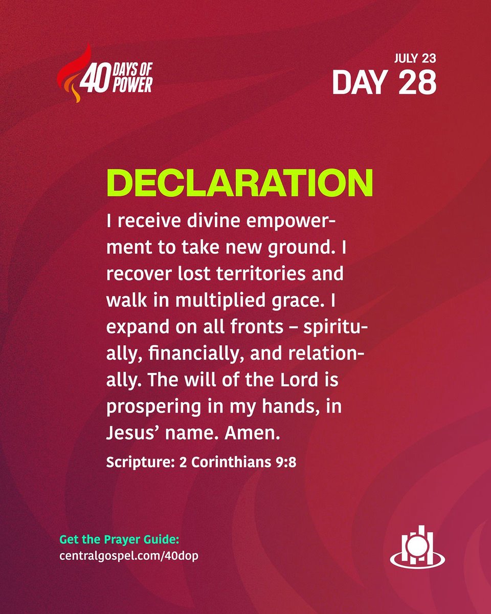 You will recover all lost territories in Jesus name. 

#40DaysOfPower 
#GW2025