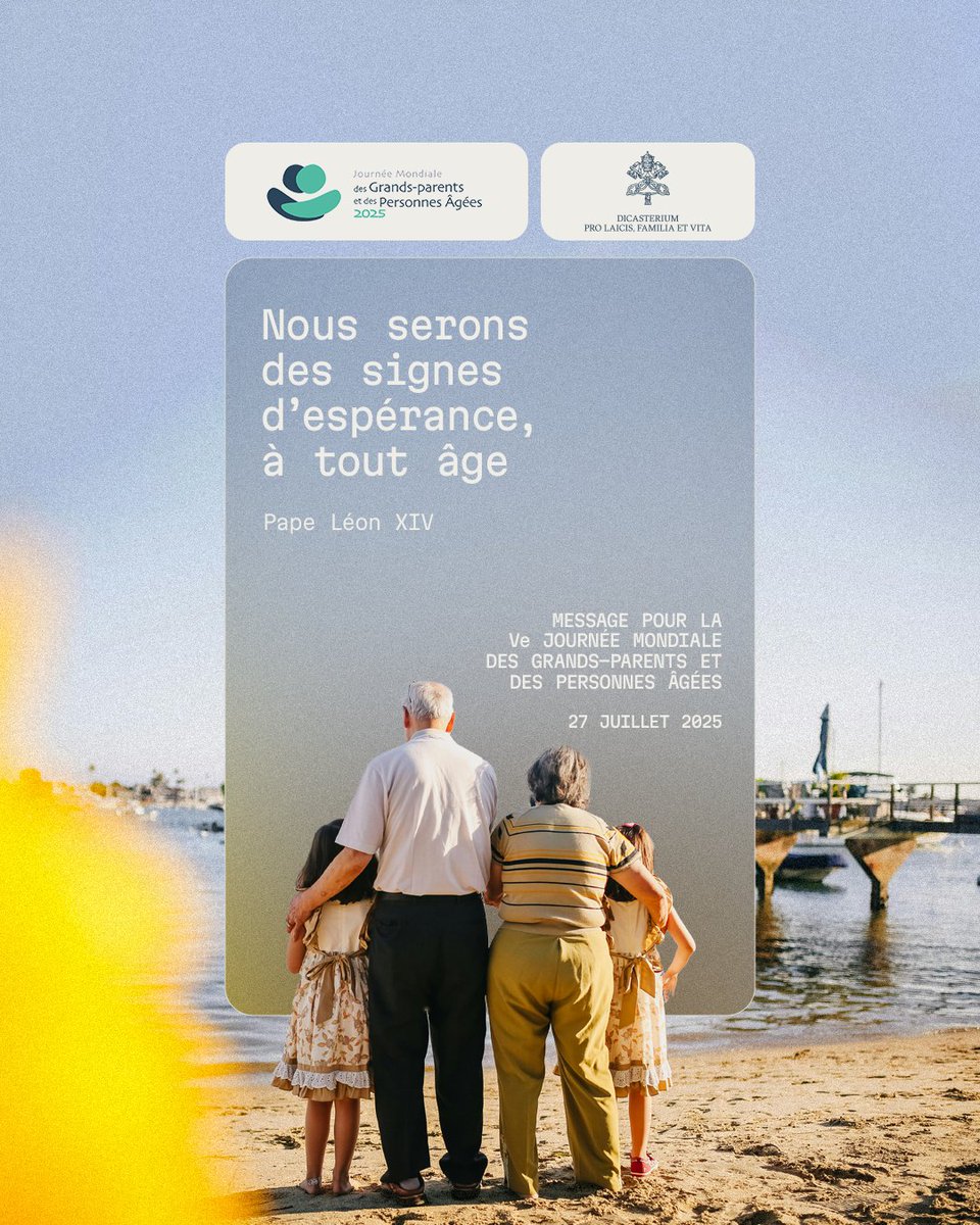 « Transmettons avec amour la foi que nous avons vécue pendant tant d’années […] Nous serons des signes d’#espérance, à tout âge. » (@pontifex_fr)
#GrandsparentsetPersonnesâgées #27juillet
Lis le message: laityfamilylife.va/content/laityf…