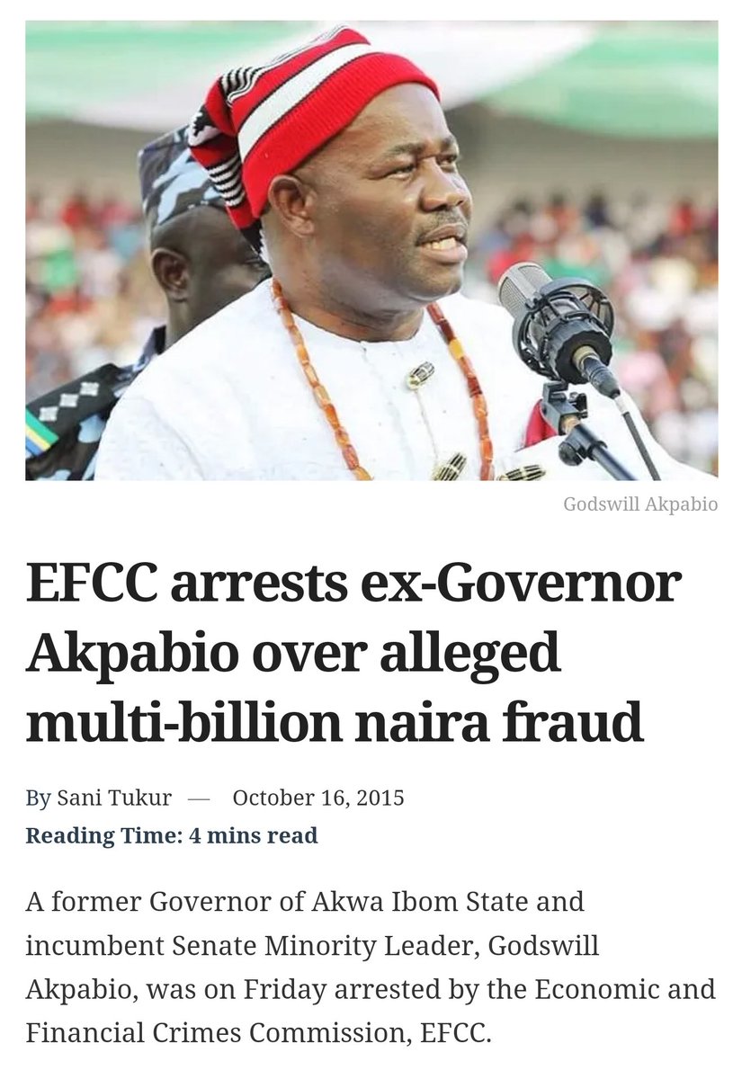 UnkleAyo's tweet image. Between January and December 2014, Akpabio was alleged to have colluded with two of his aides to divert 108B from Akwa Ibom State account.
He was actually arrested by EFCC. Today he is your Senate President.
Tomorrow, Yahaya will be in the senate.
These are your leaders.