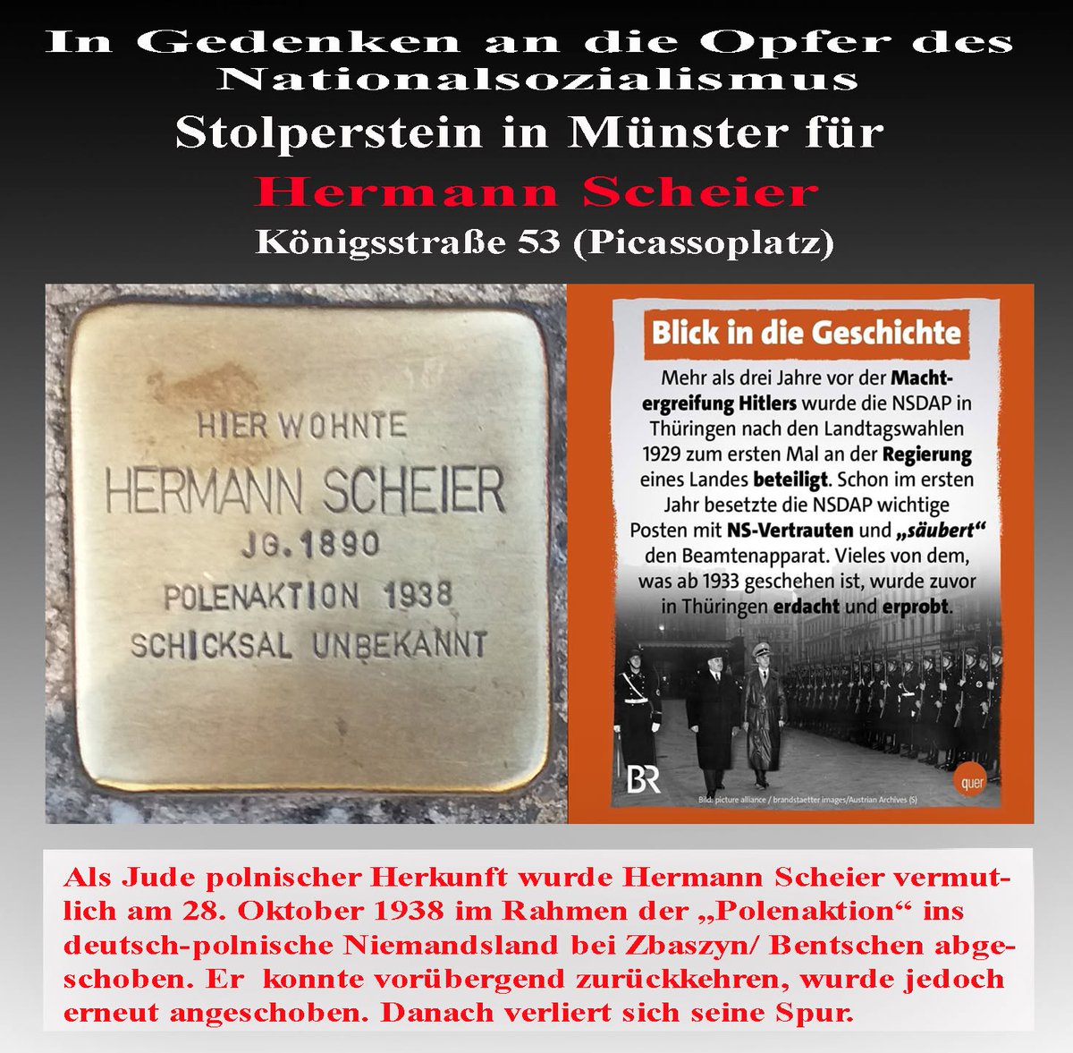 Muenstertube's tweet image. #Münster. Der tägliche Stolperstein gegen das Vergessen: Hermann Scheier #Antisemitismus #Stolpersteine #NieWieder #Niewiederistjetzt #Holocaust #noNazis #noAfD #WirSindDieBrandmauer #AfDVerbotjetzt #wirsindmehr
Mehr zum Schicksal des Nazi-Opfers hier:
muenstertube.wordpress.com/2023/11/29/ged…