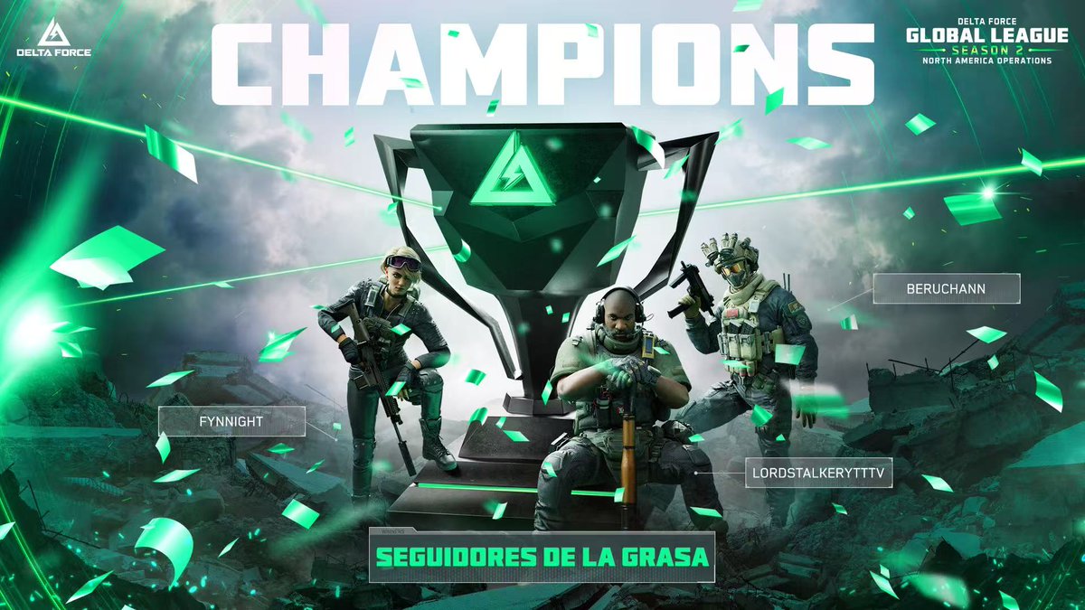 DFGameEsports's tweet image. SEGUIDORES-DE-LA-GRASA triumphed in the NA Operations Grand Finals! Congratulations to @BeruChanUwU, @Fynnight1, and @Lord_Joaquin_ for their incredible performance! 🔥
A huge shoutout to @itznowh3re from team Boomer, the MVP of the tournament!