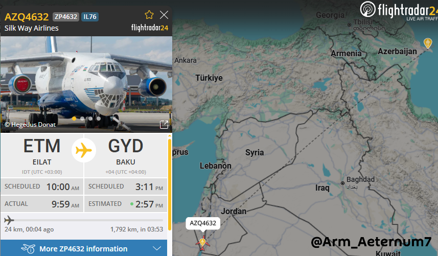 Aeternum7's tweet image. New flight of Silk Way arms carrier from #Azerbaijan to Eilat (#Israel)
I counted 15 flights to Eilat this year.
#Armenia