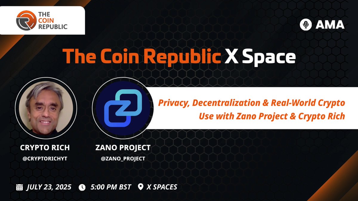TCR_news_'s tweet image. Privacy meets decentralization.
Join us for a powerful AMA with @zano_project & @CryptoRichYT as we dive into private finance, real-world use cases, and the future of DeFi -
hosted by @TCR_news_ .
📅 Wednesday, 23rd July
🕔 5 PM BST | 9:30 PM IST
📍…