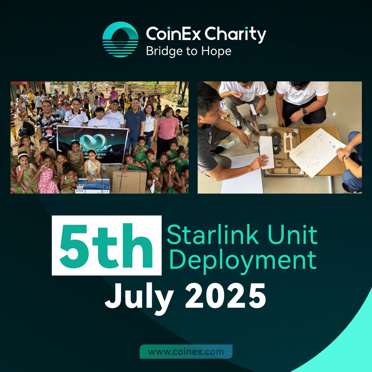 We are happy to announce the fifth #Starlink deployment confirmation, marking another step forward in our mission to deliver fast, reliable connectivity to more communities.

Our Bridge to Hope program continues to serve the underserved by empowering:

✅ Digital inclusion for