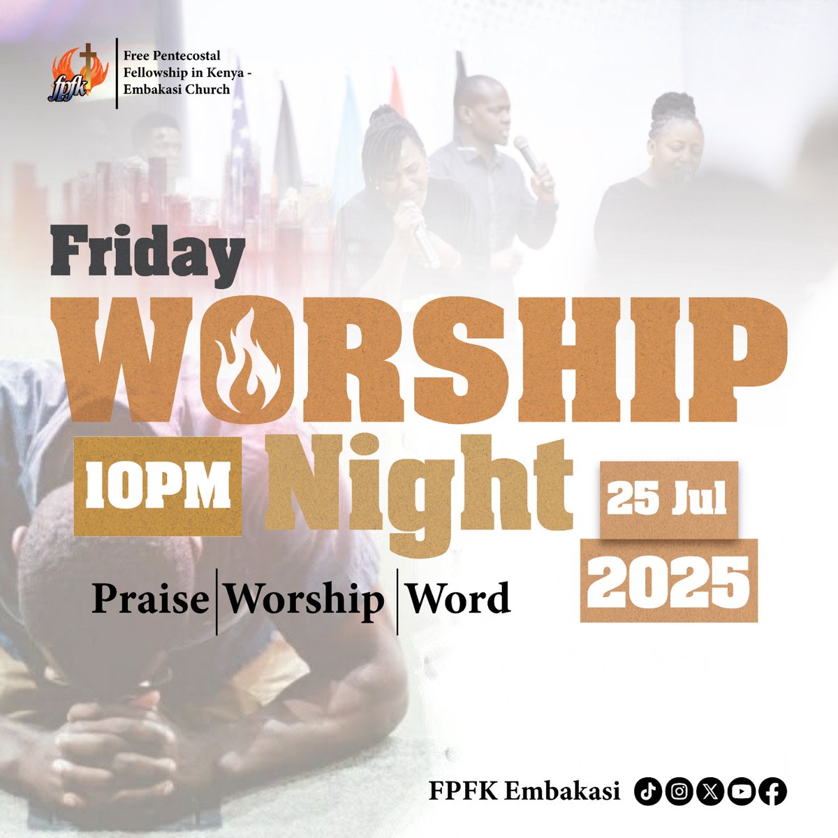 A night to pour out your heart without reservation, knowing that God is present to hear and hold your fears and burdens.
Don't forget to invite someone!
#worship #Praise #word
#worshipnight 
#InHisPresence 
#fpfkembakasi #TheYearOfRaisingTheStandardOfFaith