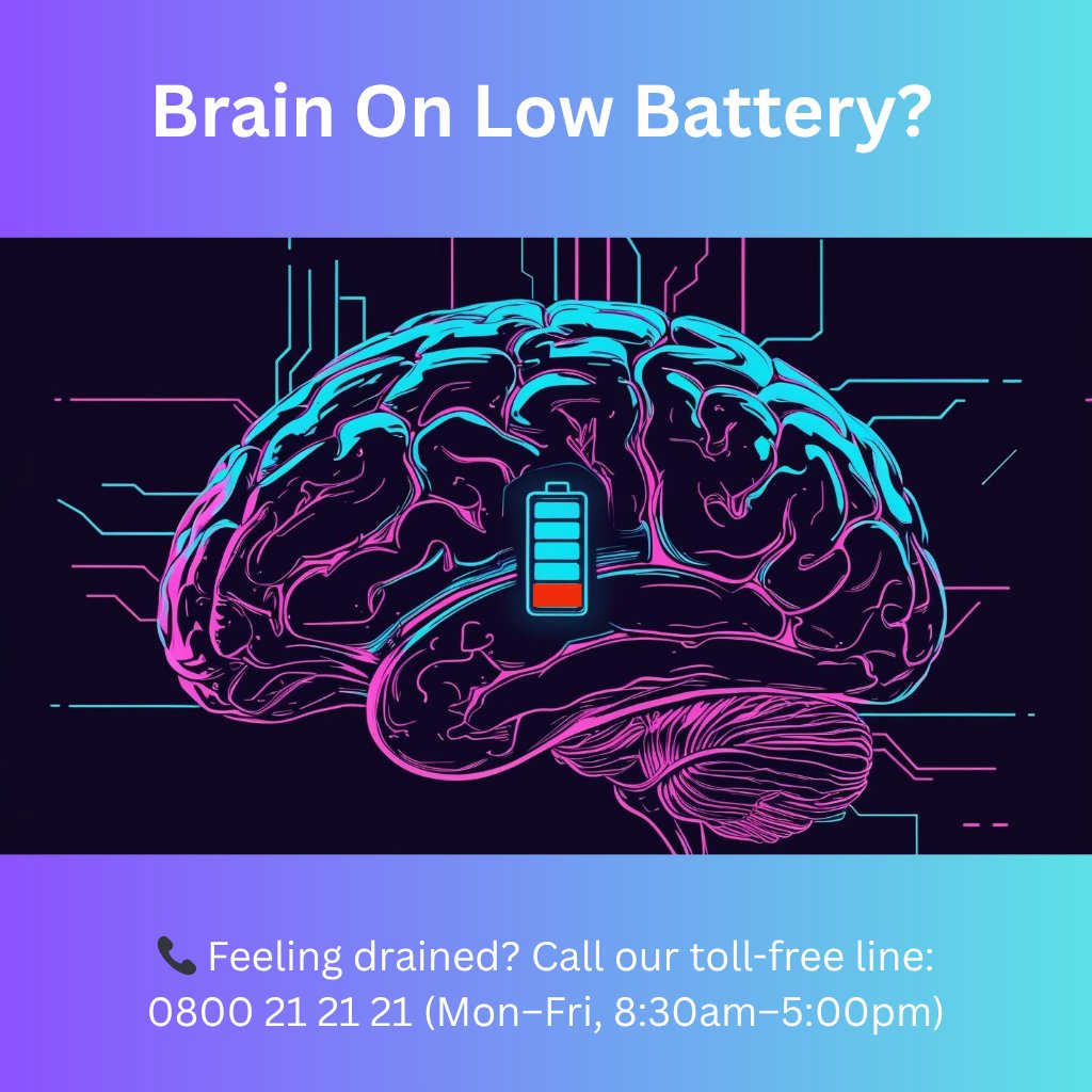If your brain had a battery icon, would it be red right now? 😩
Pause. Breathe. Hydrate. Your peace is more important than your to-do list.
📞 Feeling drained? Call our toll-free line: 0800 21 21 21 (Mon–Fri, 8:30am–5:00pm)
#ConversationsChangeLives #MentalBreaksMatter