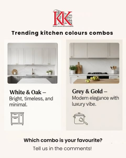 KKModularKitchn's tweet image. Your kitchen deserves a touch of trend and elegance! 
Choose between White &amp;amp; Oak for a bright, timeless vibe or Grey &amp;amp; Gold for a bold, luxurious finish.
Both combos are designed to make your space feel fresh and stunning every day.

#kkmodularkitchen #stylishkitchens #kitchen