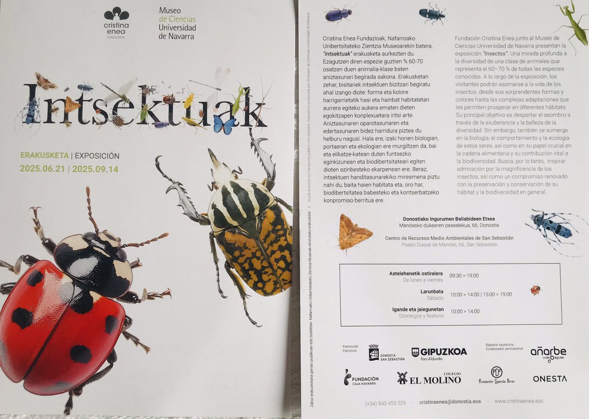 microBIOblog's tweet image. La exposición INSECTOS del @museoCCNN_unav se puede visitar en Cristina Enea Fundazioa en Donosti hasta el 14 de septiembre. No te la pierdas!
Más info: cristinaenea.eus/es/exposicione…