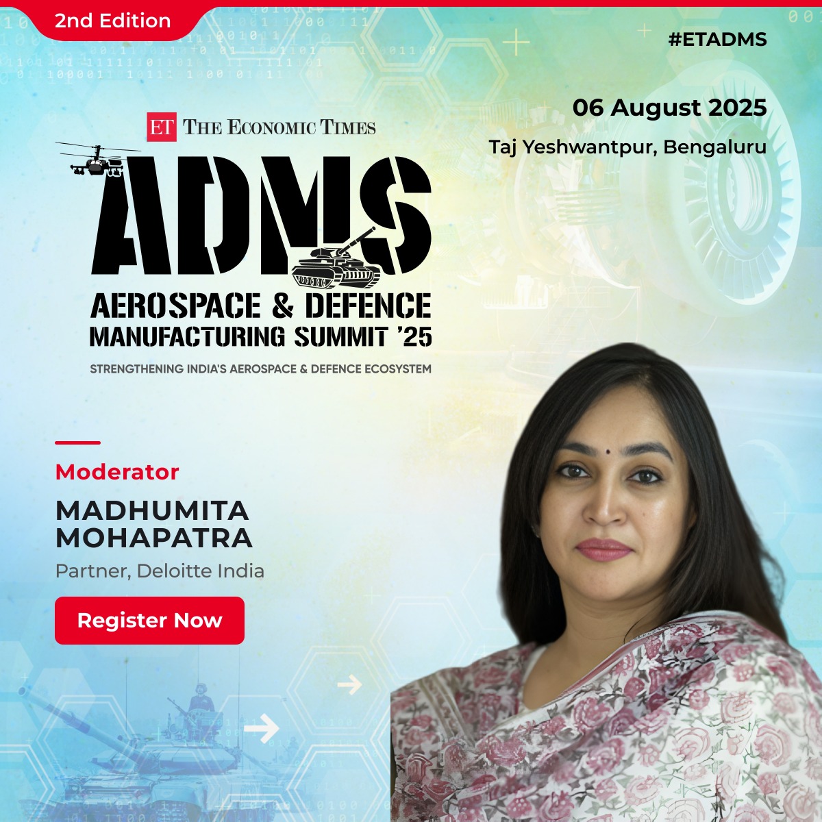 ETManufacturing's tweet image. We’re excited to welcome Madhumita Mohapatra, Partner at Deloitte India, as a Moderator at The Economic Times Aerospace &amp;amp; Defence Manufacturing Summit 2025.

🔗 Register now to attend:
…acturing.economictimes.indiatimes.com/aerospace-defe…

#ETADMS2025 #ModeratorSpotlight #DeloitteIndia #DefenceManufacturing