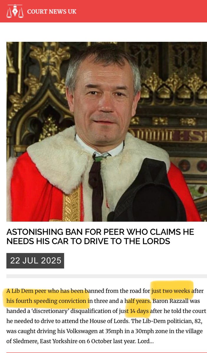 ian_m_greenwood's tweet image. The message this sends about the consequences of speeding / road danger is simply appalling.
It says:
✖️ Don’t worry about breaking the same law 4 times in 3 years - we will just ‘slap your hand’ (ie a 14 day ban when Parliament is shut - isn’t the tariff at least a 6 month…