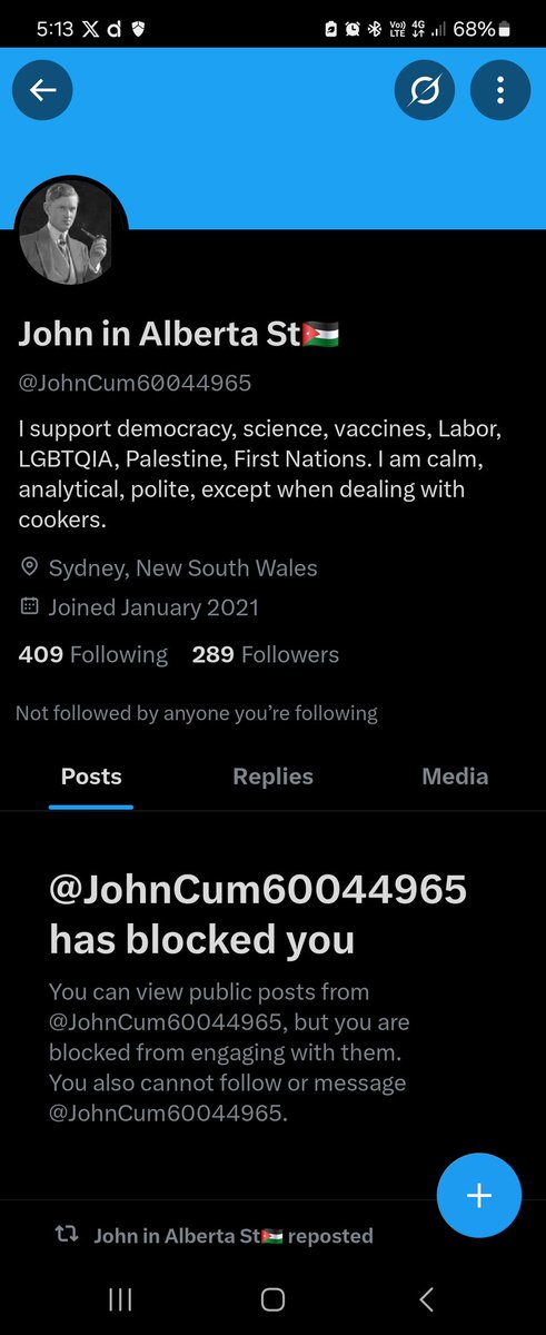 Jbay2203's tweet image. John wanted to pull me up on a spelling error but was too chicken shit to wait for a reply.

Just read his profile.  What an absolute pussy.

I&apos;m guessing he is +.