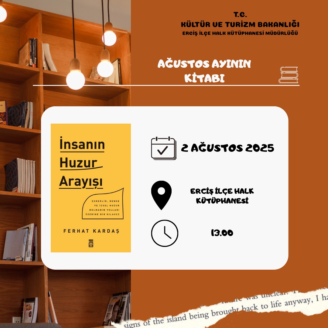 Erciş Kütüphane Tahlil Grubu

📌 Ağustos Ayı Toplantısı

📘 İnsanın Huzur Arayışı - Ferhat KARDAŞ 

📅 2 Ağustos 2025 ⏱ 13:00 

🕍 Erciş İlçe Halk Kütüphanesi Müdürlüğü

<a href="/KTBKYGM/">KYGM</a>
<a href="/etkinkutuphane/">Etkin Kütüphane</a>
<a href="/tcvanvaliligi/">T.C. Van Valiliği 🇹🇷</a>
<a href="/vankulturizm/">Van İl Kültür ve Turizm Müdürlüğü</a>
<a href="/erciskaymakamlk/">Erciş Kaymakamlığı</a>
<a href="/karaloglu_murat/">Murat KARALOĞLU</a>