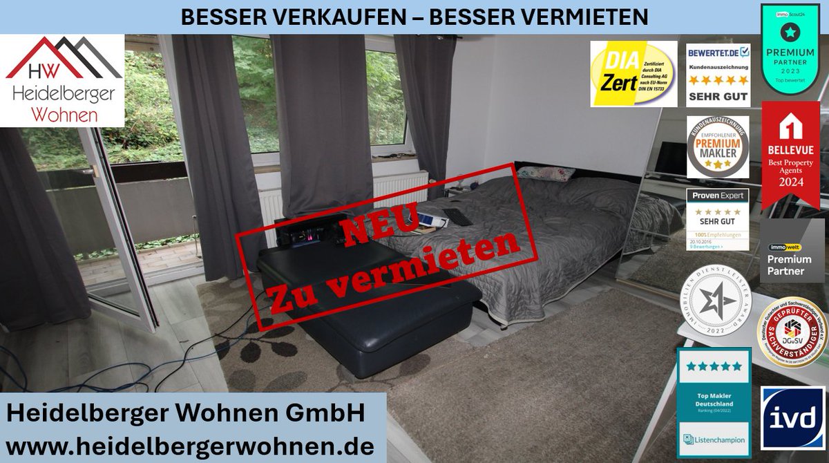 Neu in der Vermarktung: "1- Zimmer 29qm Wohnung mit Pantryküche TG-Parkplatz, und Balkon mit Blick ins Grüne"

➡ Baujahr: 1992
➡ Wohnfläche: ca. 29m²
➡ 1 Zimmer
✅ 1 Badezimmer
Warmmiete: 670€

🌡 „Energiebedarf: C, 192,9 kWh/(m² a),Gas, Baujahr lt. Energieausweis: 1992