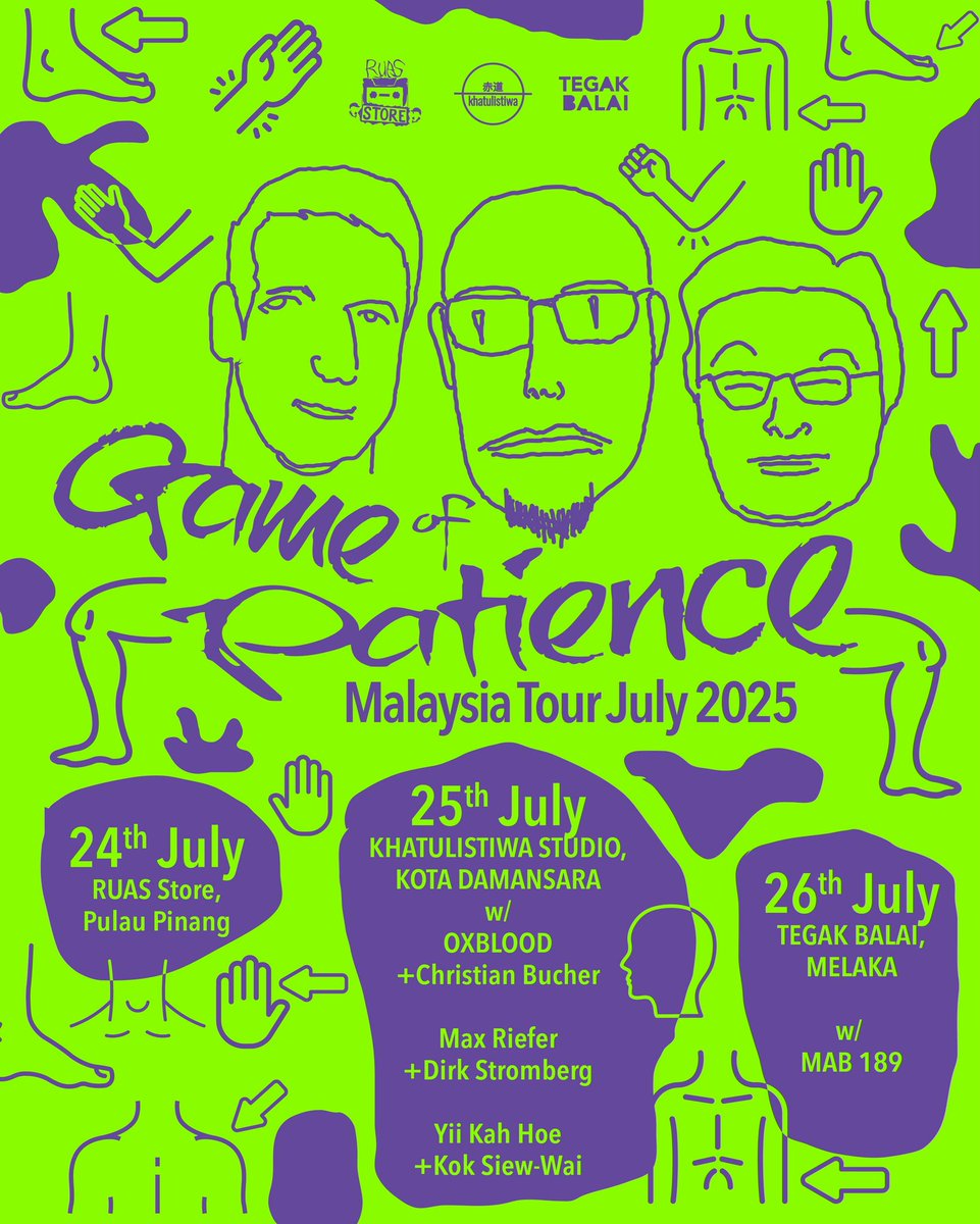 Game Of Patience - Malaysia Tour July 2025

24th July 2025
8.00pm
Ruas Store, gtown
Tix: RM20.00
Free-improv jazz. 

Game of Patience — the trio featuring Yong Yandsen (tenor sax), Darren Moore (drums), and DendriForm (double bass) — on their Malaysian tour in 2025. 

Please come
