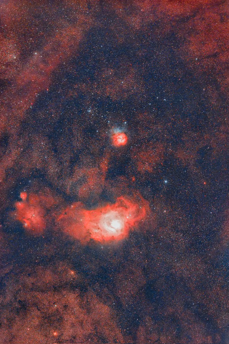 m_aquarock's tweet image. 三裂星雲 干潟星雲 2025.07.23
昨夜撮影した2枚目。
恒星が流れていたり、白飛びしてたりしてますが此の位写れば楽しい。
SV555+ASI2600MCP+SV240
60min LiveStacking