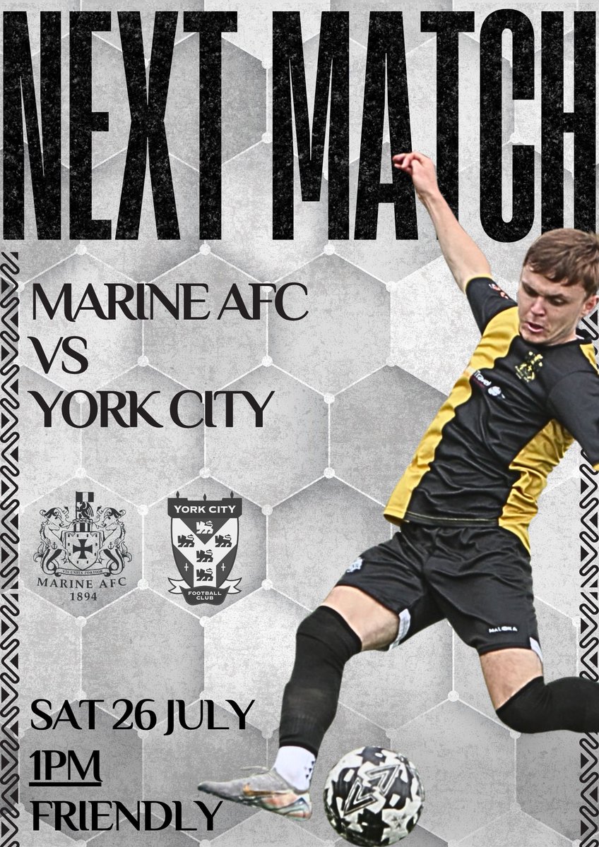 MarineAFC's tweet image. 🗓️ Next Up...
Pre-Season continues...
Marine entertain @YorkCityFC in an early kick off friendly this Saturday.
Tickets £5-£8
Pay online or on the gate
marinefc.ktckts.com
📸 @AlunInHope