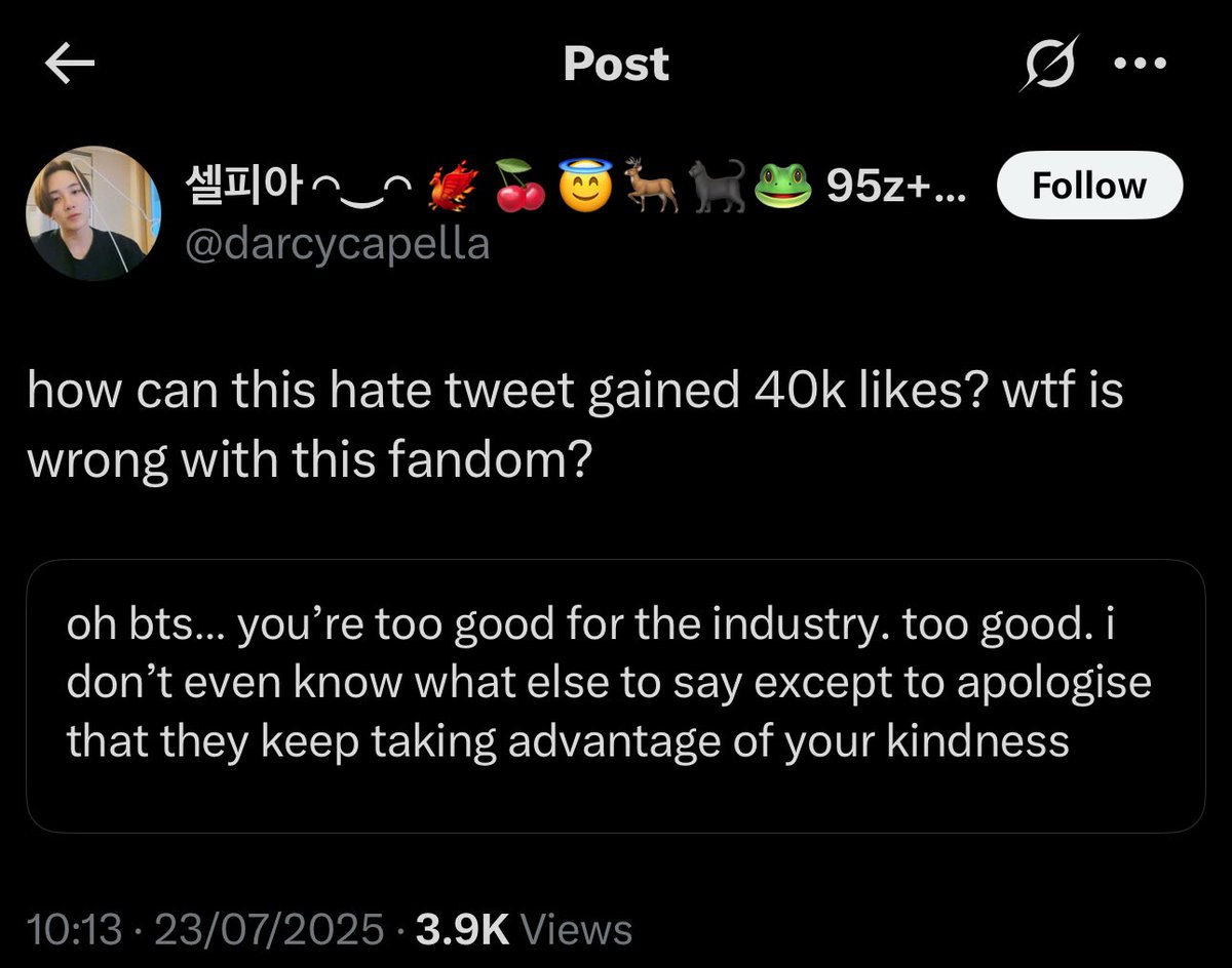 tksovers's tweet photo. The entire fandom having a meltdown because an ARMY got 40K+ likes praising BTS while they painted their faves shady and started a whole hate train 😭 https://t.co/iNhn6zDTpT