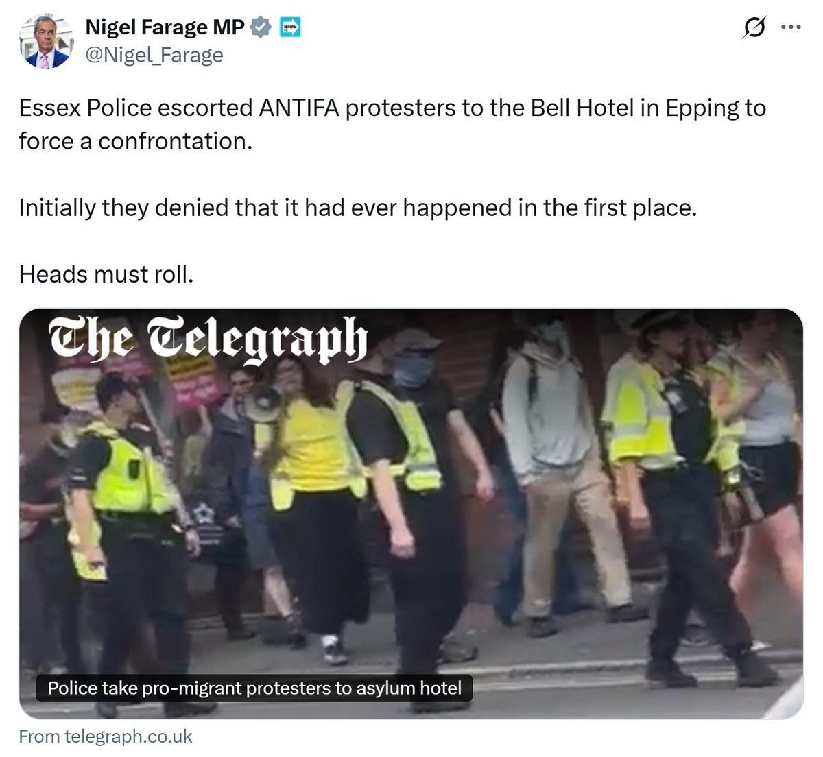 mansfieldrv6's tweet image. Stiff upper lip. Eyes front. This fight is far from over.
What kind of country escorts the mob and corners its own people?
This is not Britain as we know it. But it will be unless we hold the line.
So don’t give them the photo op that they are looking for. No outrage. No…