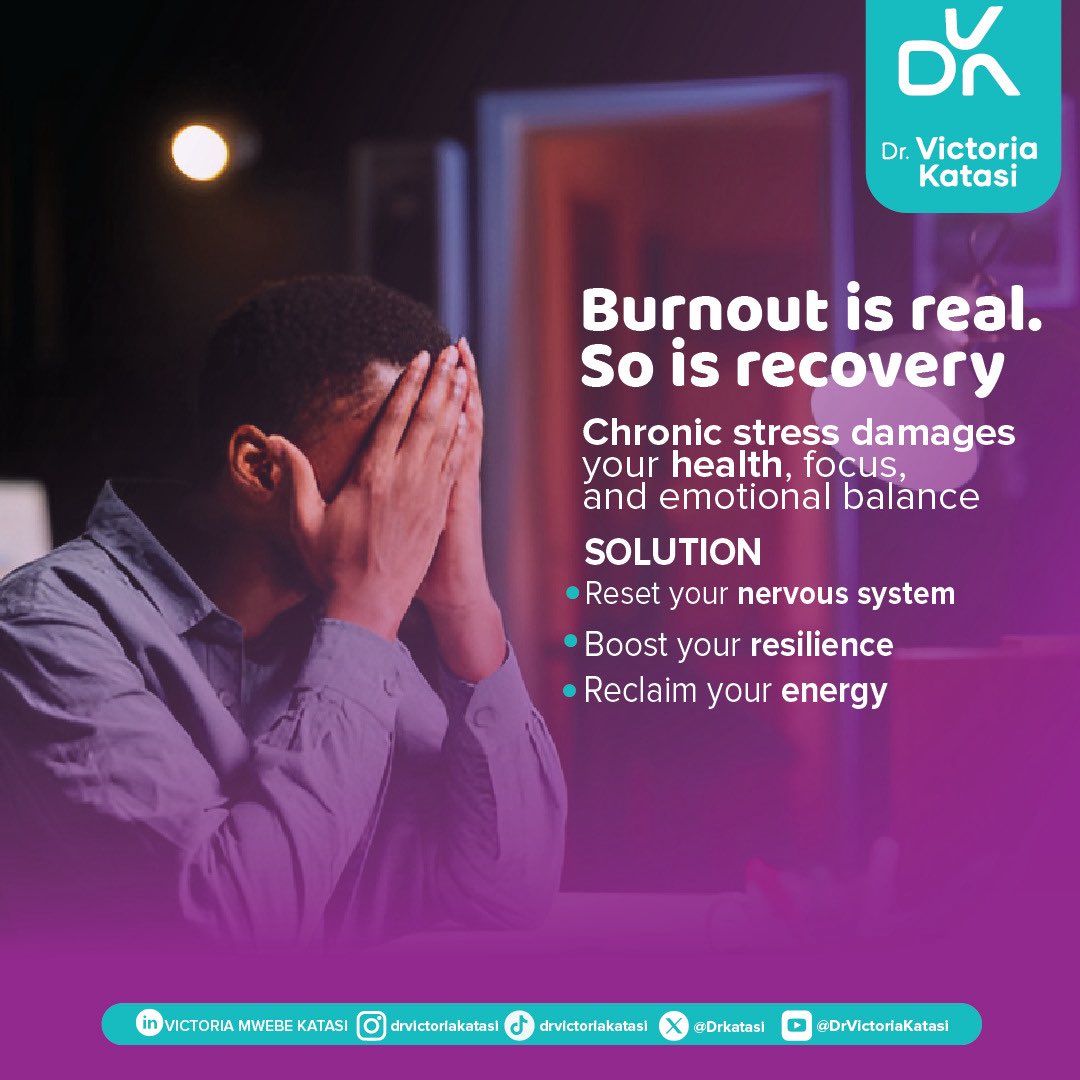 DrKatasi's tweet image. If you’re feeling constantly overwhelmed, easily irritated, or emotionally distant you may be experiencing burnout.
You don’t have to push through alone. Recovery is possible, and it starts with recognizing the signs and giving yourself permission to heal.
#DVKWellness