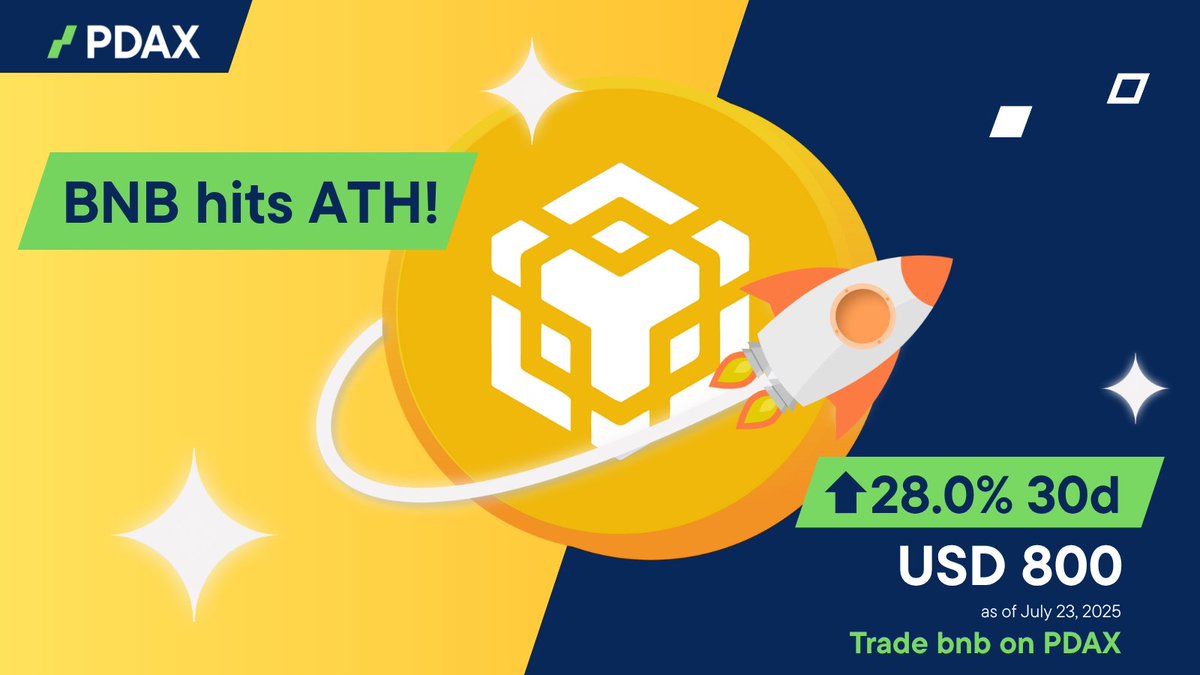 pdaxph's tweet image. $BNB just hit a new all-time high at $800! 🚀
From exchange token to powering the entire BNB Chain ecosystem – #BNB has come a long way. 🪙
Is BNB #YourNextMoneyMove? Available to trade on #PDAX today. 📲 #CryptoPH