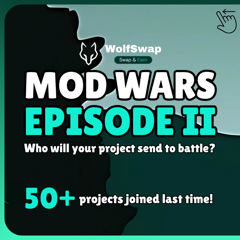 wolfswapdotapp's tweet photo. It's time for MOD WARS: EPISODE II 🔥

Up to 500k $MOON for the winner, cross-chain competition, and LOADS OF FUN!

The first event had 50+ projects participating from Cronos and Polygon. Can we reach more this time with other chains as well? 👇