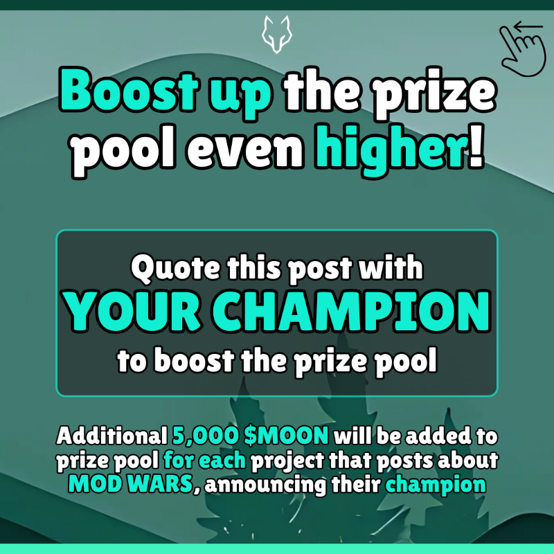 wolfswapdotapp's tweet photo. It's time for MOD WARS: EPISODE II 🔥

Up to 500k $MOON for the winner, cross-chain competition, and LOADS OF FUN!

The first event had 50+ projects participating from Cronos and Polygon. Can we reach more this time with other chains as well? 👇