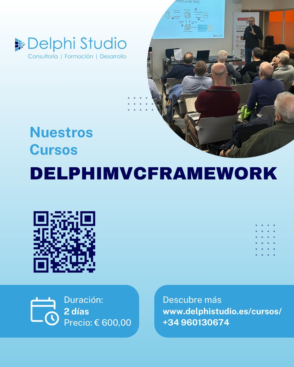 delphistudio_es's tweet image. En este curso analizaremos todas las peculiaridades de DelphiMVCFramework, el framework apreciado en todo el mundo por su velocidad y simplicidad. ¡El curso incluye el desarrollo real de un completo servidor RESTful y un cliente web javascript!

➡ delphistudio.es/cursos/dmvcfra…