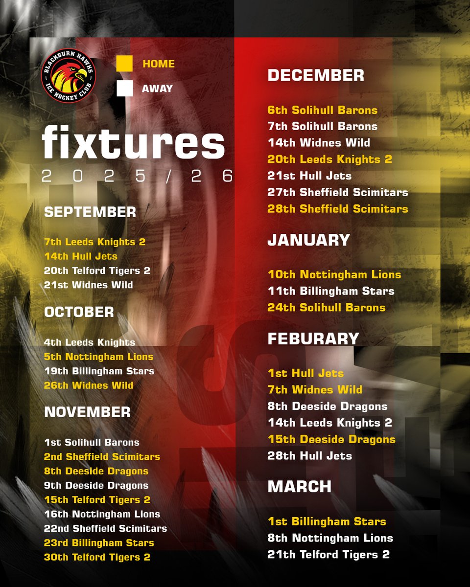 The wait is over… Your Creation Blackburn Hawks fixtures are finally HERE! 🦅🔥

You can start planning your weekends. Get ready to pack the barn, hit the road, and back the boys all season long.

Purchase your season ticket here the link below ⬇
🔗  blackburnhawks.com/product-catego…