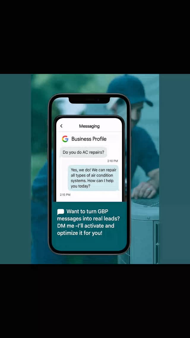 💬 Not using Google’s messaging on your GBP?

 You’re missing leads! 📱 Quick replies = trust + bookings. 🕐 How fast do YOU respond? Let’s fix that!

#HVACSEO #GoogleBusinessProfile #LocalSEO #MapRanking #HVACMarketing #HVACLeads