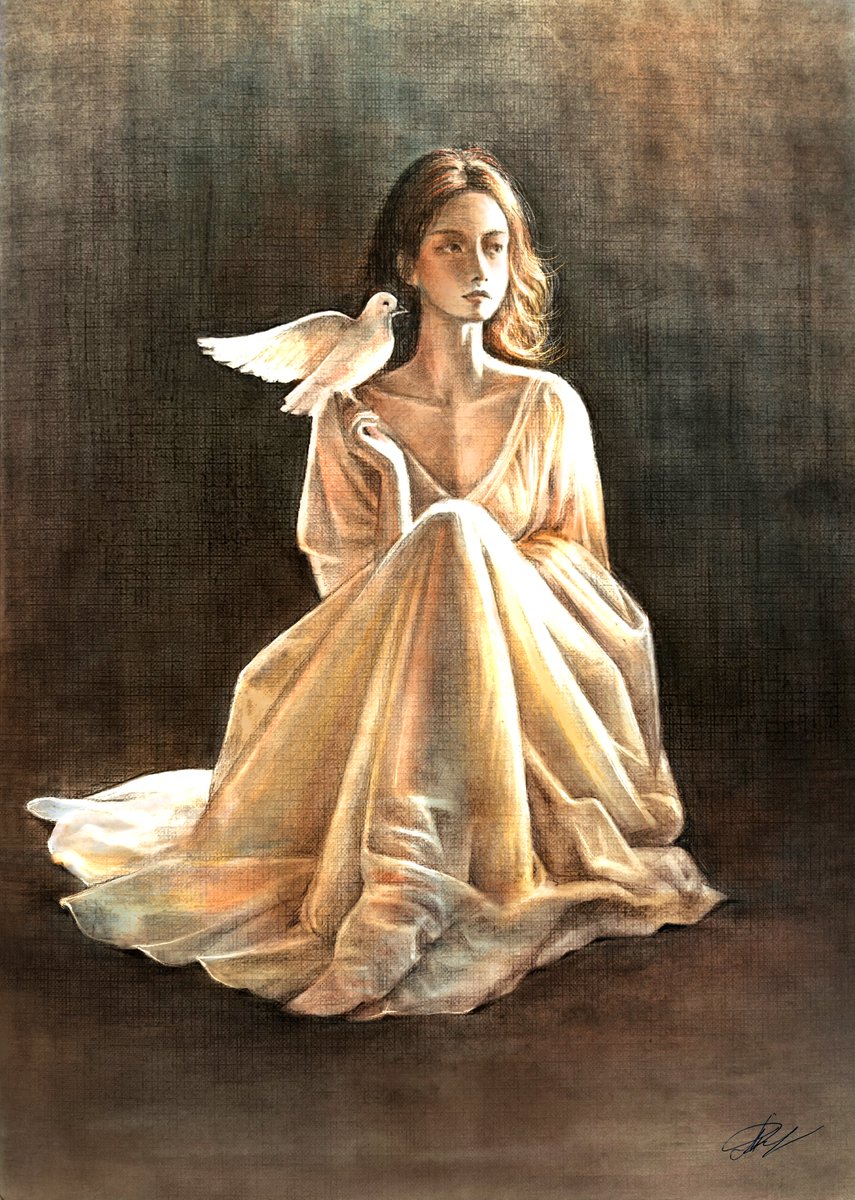 ZakalataMarie's tweet image. The Dove of Peace 🕊️
Just minted new artwork! ❤️🔥
It's a physical artwork.
Charcoal 50x40 cm.
The color is added digitally.
after the exhibition
skurpy.com/marketplace/co…