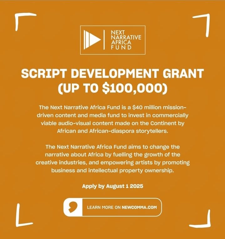 Script Development Grant for African Film Makers. 

Closing date: 1 August 2025

#Africa #AfricanFilmMakers