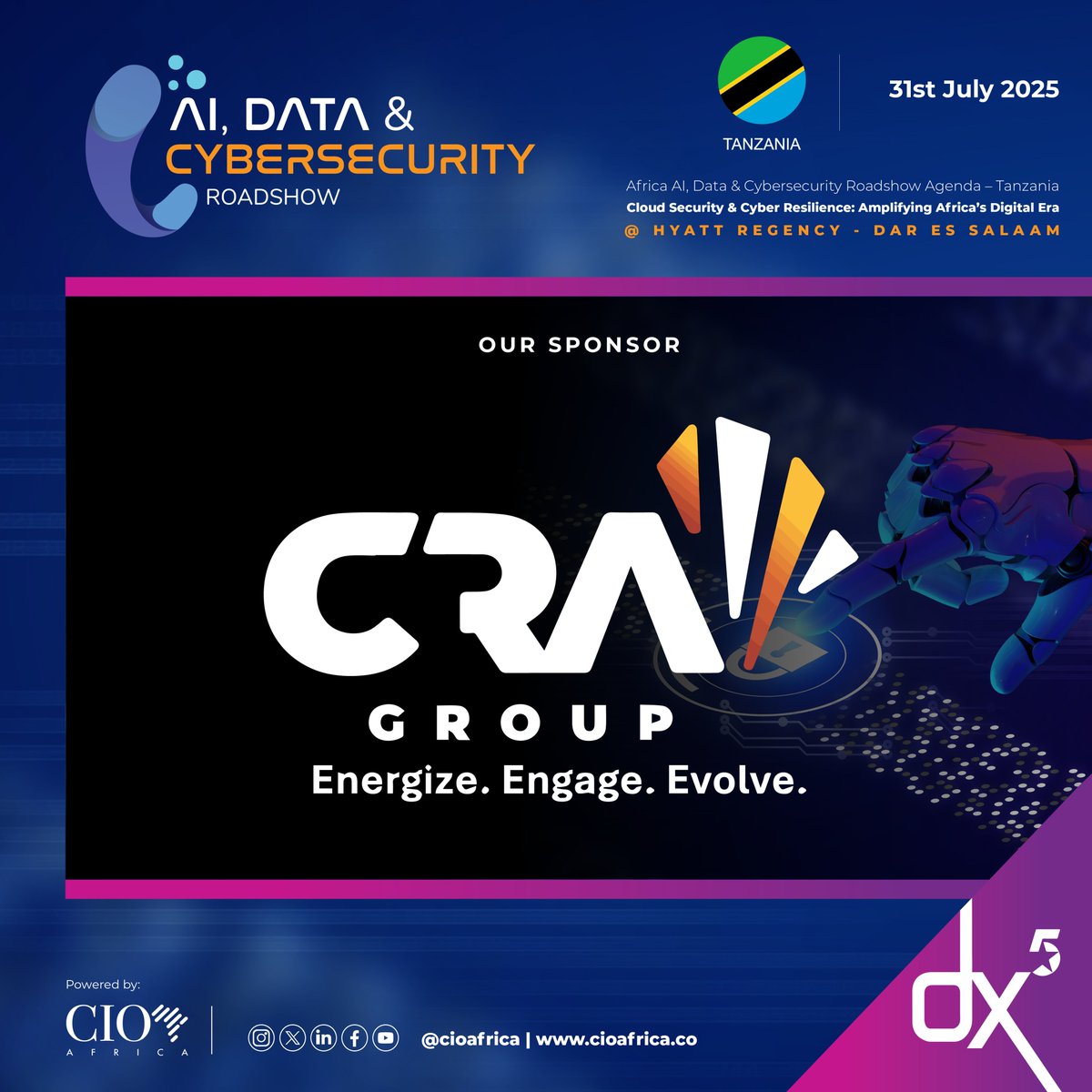 dx5ve's tweet image. We're excited to have Computer Revolution Africa Group (CRA Group) on board as a sponsor for the AI, Data & Cybersecurity Roadshow – Tanzania!
CRA Group is a leading provider of end-to-end IT services—from consultancy and managed services to advanced cybersecurity, cloud, and…