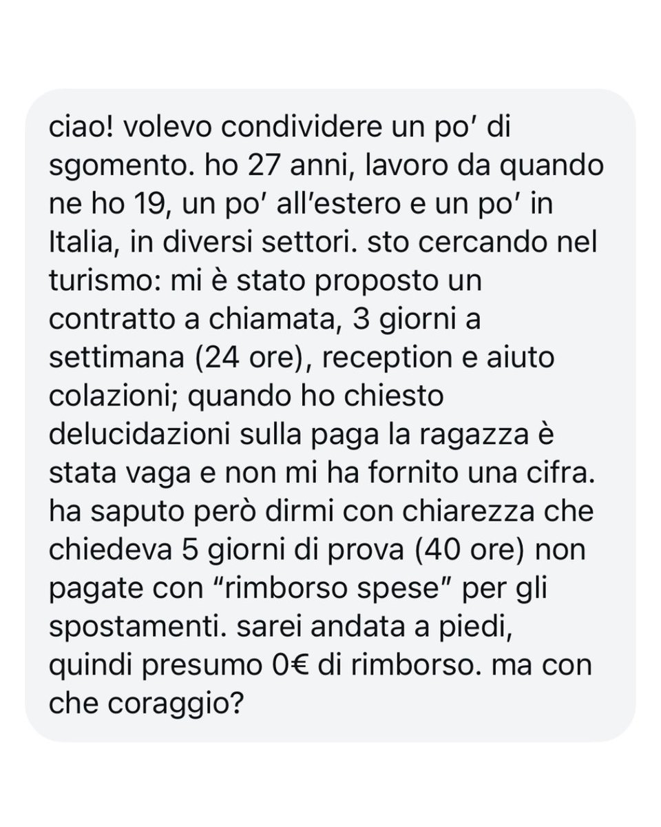PossibileIt's tweet image. Il tempo investito dai lavoratori e dale lavoratrici ha un valore e va retribuito adeguatamente. Sempre, anche nei “periodi di prova” che altrimenti diventerebbero a tutti gli effetti finestre di sfruttamento legalizzato.