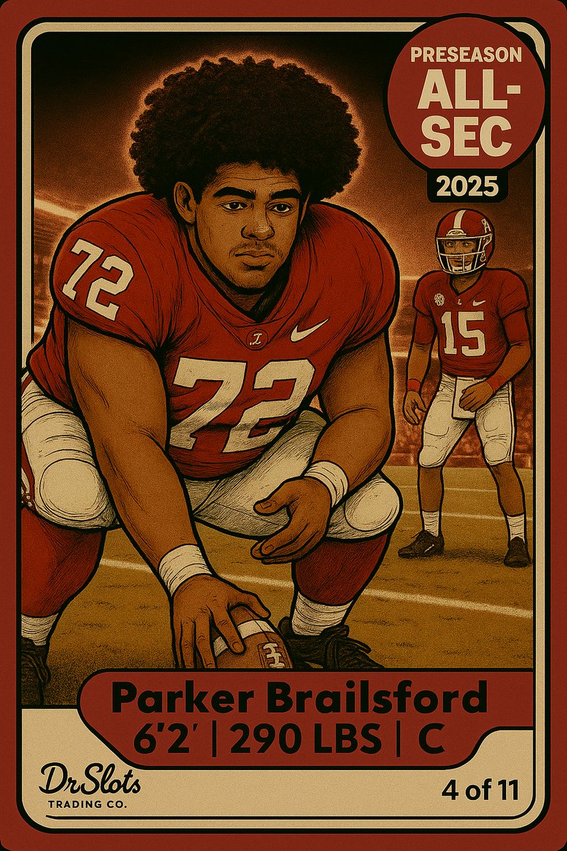 DrSlotsDrip's tweet image. 💥 Card 4 of 11 💥
@parkerbrail is the anchor in the trenches — locked in and ready to snap.
#RollTide