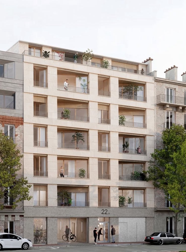SustainableTall's tweet image. Competition winning scheme for 21 apartments in Paris
Timber floors and a load-bearing limestone facade
By Parages Architectes