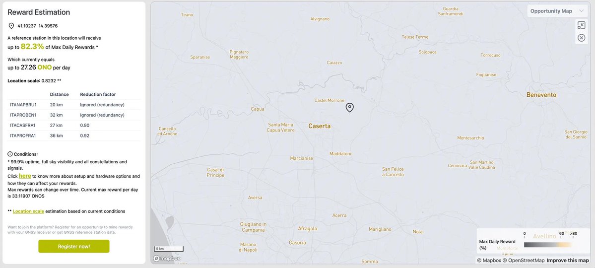 onocoyRTK's tweet image. Wondering how much you can earn as a miner?
Check out the onocoy Opportunity Map to see rewards in your area 🌍
Start mining. Start earning. Participate in the GNSS revolution.
Your location = Your opportunity.
The map shows projected $ONO earnings based on network needs. 📡…