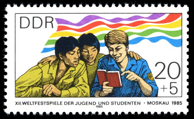 GermanAtPompey's tweet image. 23 July 1985: stamps issued in the GDR to mark the twelfth Weltfestspiele der Jugend und Studenten in Moscow