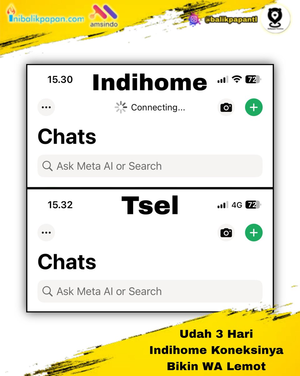 Udah 3 hari ini WA di hp mimin kalo pake jaringan indihome jadi lemot, ngirip chat muter-muter doang, tapi kalo ubah ke jaringan TSel aman aja.

Ada yang samaan? <a href="/IndiHomeCare/">IndiHomeCare</a> <a href="/TelkomIndonesia/">Telkom Indonesia</a>