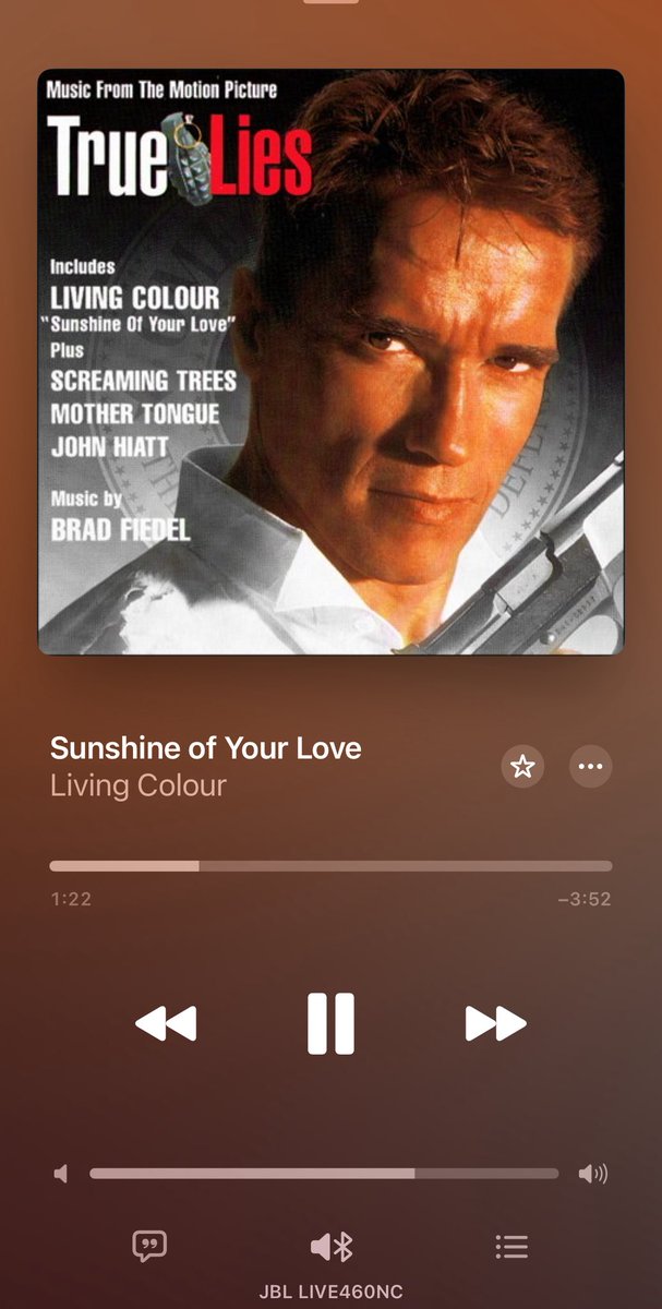 billbria's tweet image. “Sunshine of Your Love” in TRUE LIES is pretty arbitrary, so why were Living Color commissioned to do a cover for the soundtrack? Well, as per the script, it was revealed in a deleted subplot that Harry’s daughter Dana had been sneaking out of school to sing it in her band!