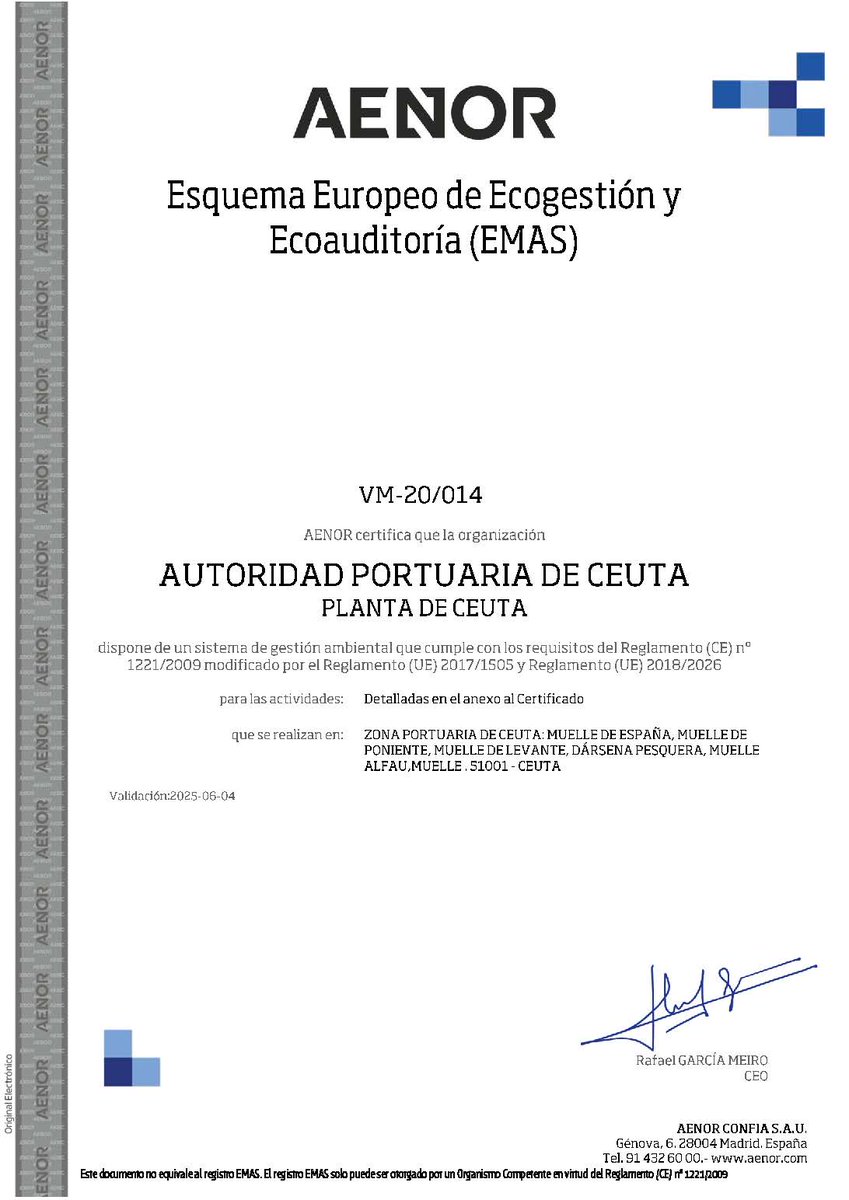 EL PUERTO DE CEUTA REAFIRMA SU LIDERAZGO EN SOSTENIBILIDAD AMBIENTAL.

La Autoridad Portuaria de Ceuta renueva por segunda vez su certificación EMAS.
Para más información: linkedin.com/feed/update/ur…