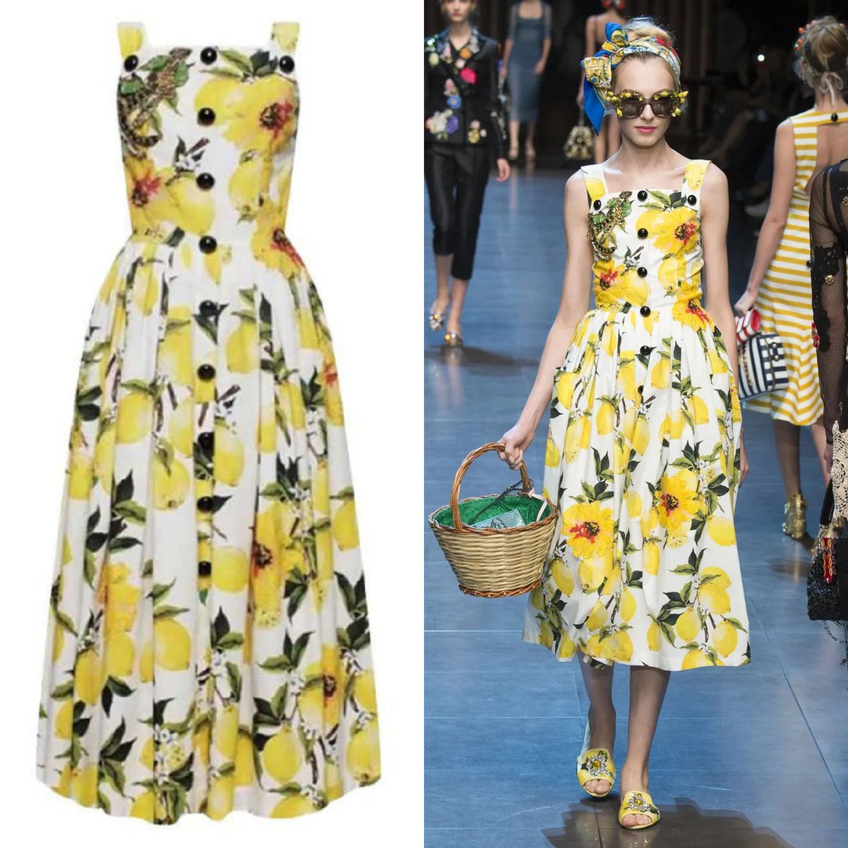 vickyhaddock's tweet image. 🍋 Happy #NationalLemonDay 🍋 Domenico Dolce and Stefano Gabbana have taken inspiration from the citrus fruit in many of their designs. This lemon print white cotton poplin dress with large buttons formed part of the D&G S/S 2016 collection. @dolcegabbana #FashionHistory