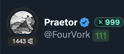 FourVork's tweet image. I finally joined the 1000 yap club
It will happen later today, but 999 yaps and 111 wallscore looked too nice to not post it now.
I think those magic numbers aligned for a reason. They mean I will keep winning if I continue the work. (vibe prophecy)
What is my current focus:…