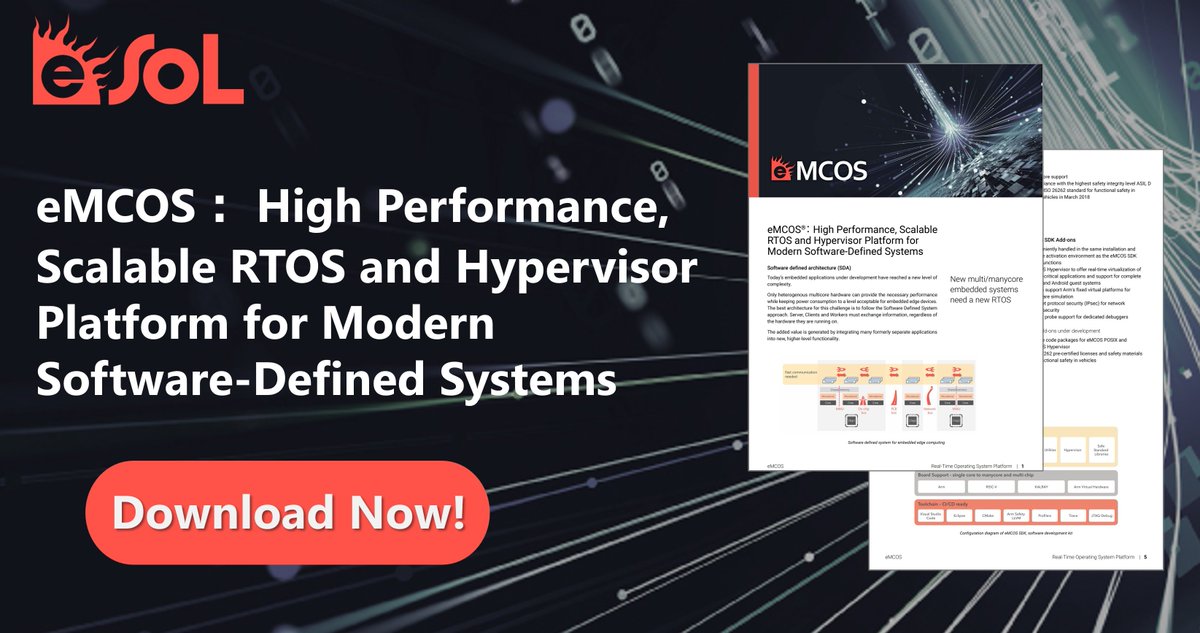 We’ve updated the product brief for eMCOS, our high-performance, scalable RTOS and hypervisor platform. eMCOS delivers hard real-time performance, POSIX compatibility, strong isolation, functional safety, and robust security.
 
Download here:
hubs.li/Q03ypGpy0
