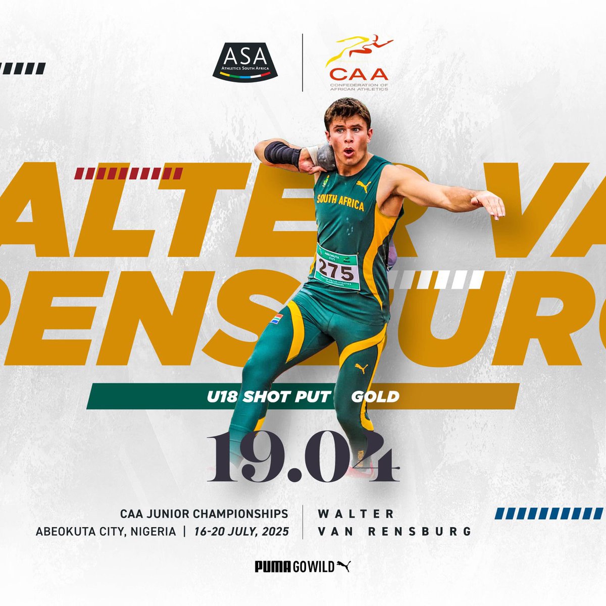 AthleticsSA_'s tweet image. Van Rensburg back in business 🤯
The National Champion launches the shotput with a distance of 19.04m to win the U18 title in Nigeria
#CAAJuniorChamps