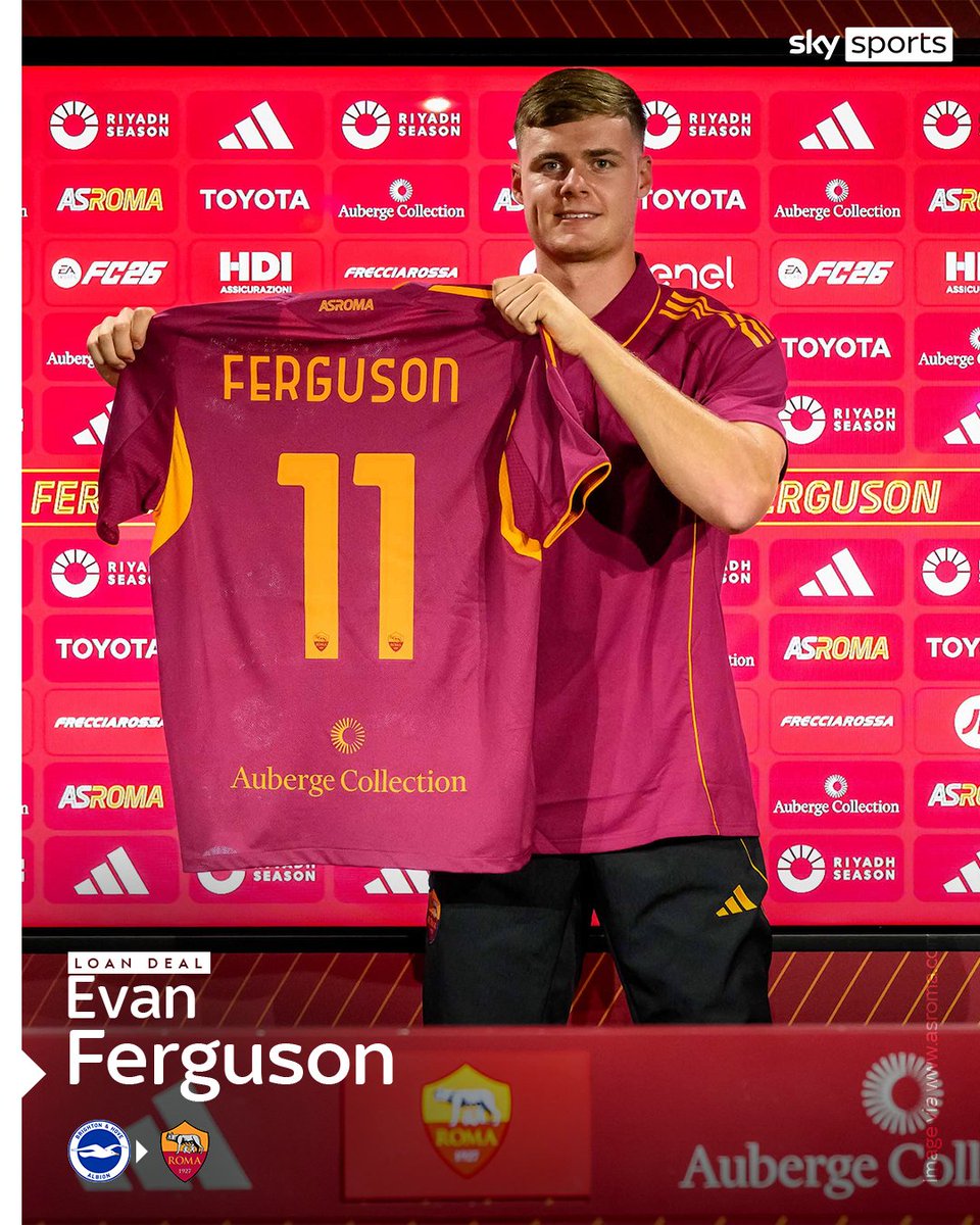 SkySportsPL's tweet image. Roma have confirmed the loan signing of Evan Ferguson from Brighton 📝