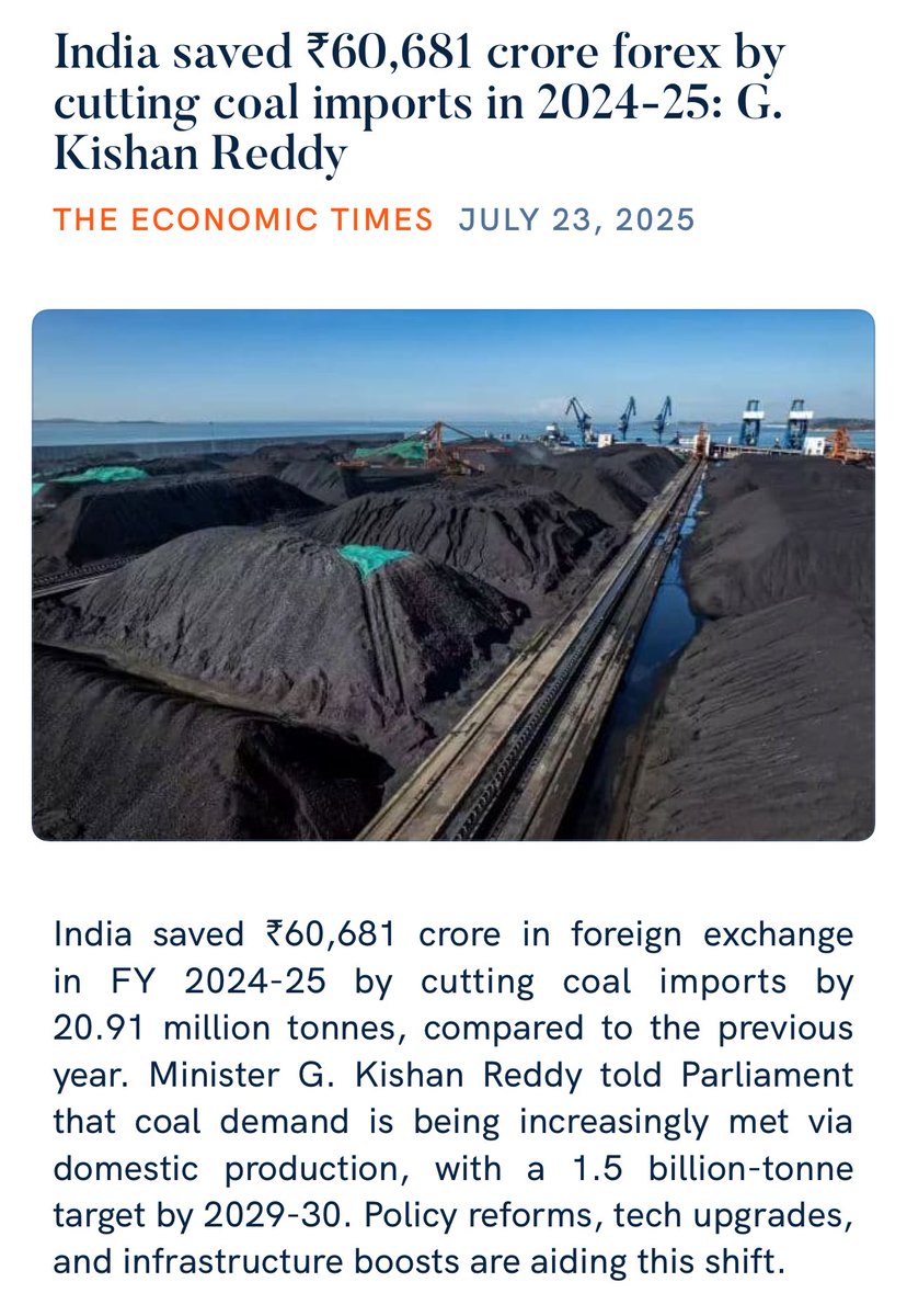 Office of G. Kishan Reddy (@kishanreddyofc) on Twitter photo India saved ₹60,681 crore forex by cutting coal imports in 2024-25: Union Minister Shri G. Kishan Reddy
energy.economictimes.indiatimes.com/amp/news/coal/…
via NaMo App
<a href="/kishanreddybjp/">G Kishan Reddy</a> India saved ₹60,681 crore forex by cutting coal imports in 2024-25: Union Minister Shri G. Kishan Reddy
energy.economictimes.indiatimes.com/amp/news/coal/…
via NaMo App
<a href="/kishanreddybjp/">G Kishan Reddy</a>
